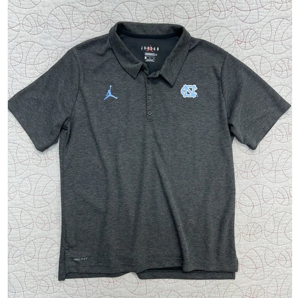 Jordan Polo Shirt Charcoal Gray UNC Tar Heels Dri-FIT / Men's Large